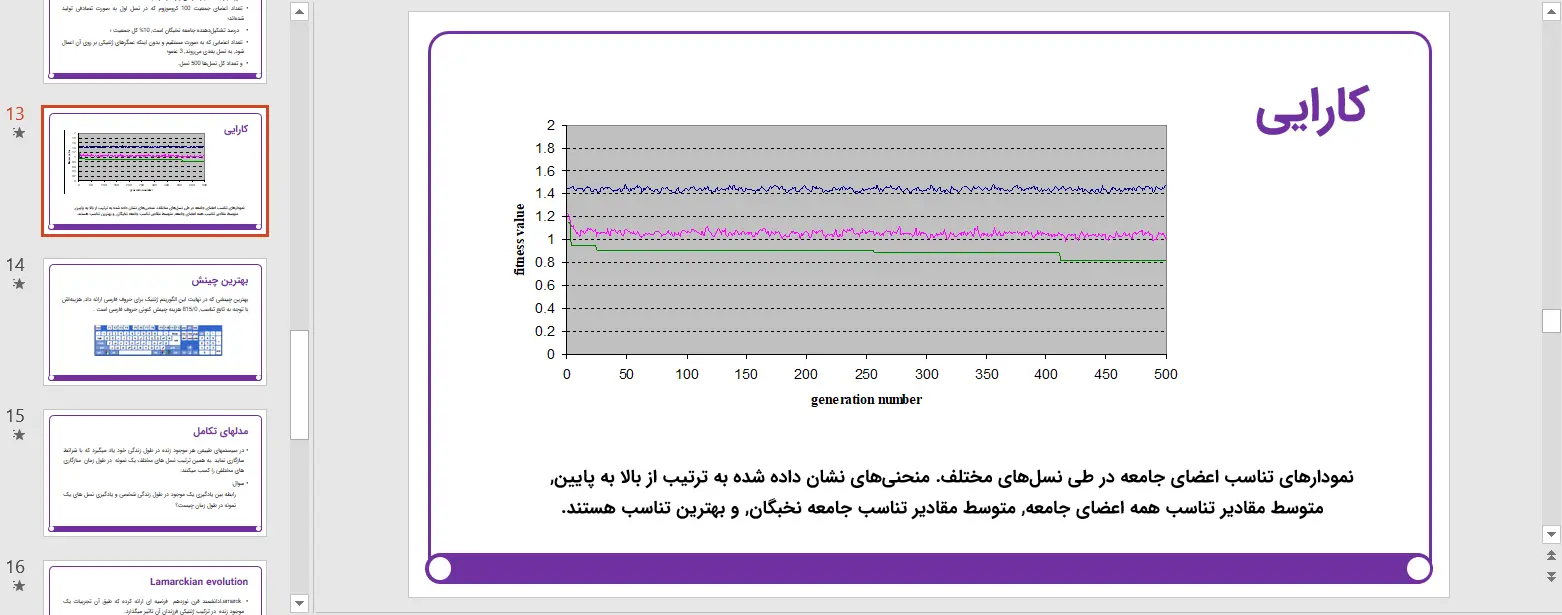 پاورپوینت بهینه‌سازی چینش حروف فارسی بر روی صفحه ‌کلید با استفاده از الگوریتم‌های ژنتیکی