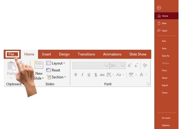 سربرگ File در پاورپوینت + توضیح ریز به ریز 116 سربرگ File در پاورپوینت