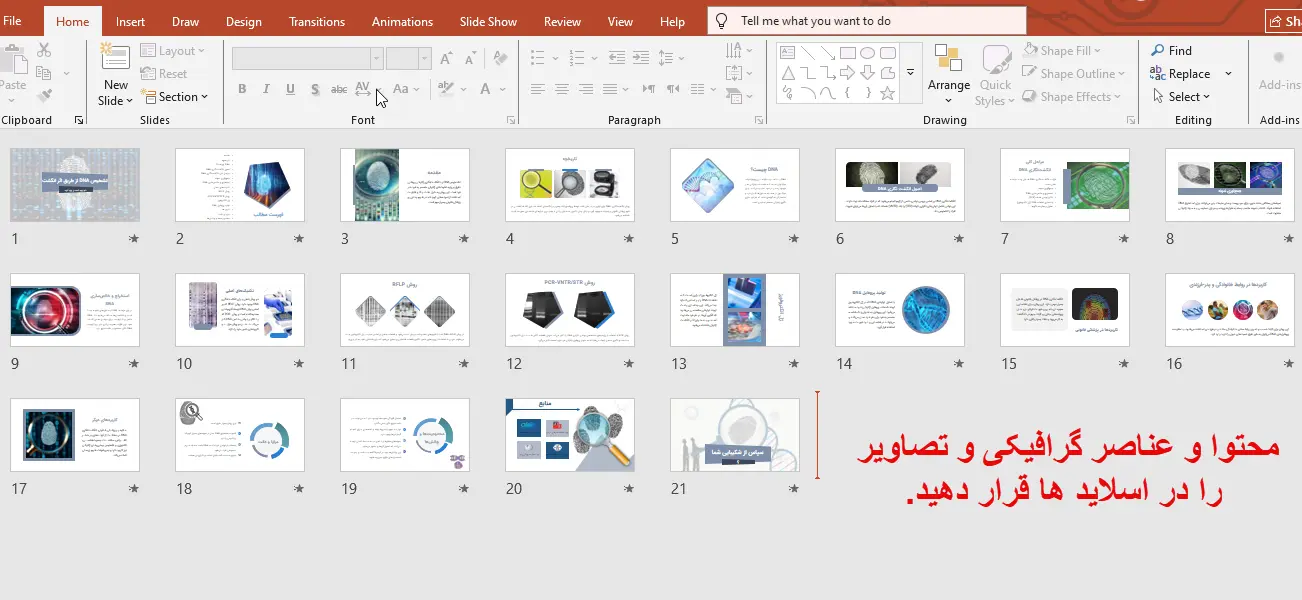 قرار دادن محتوا و عناصر گرافیکی