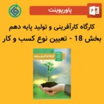 پاورپوینت کارگاه کارآفرینی و تولید پایه دهم بخش 18 - تعیین نوع کسب و کار